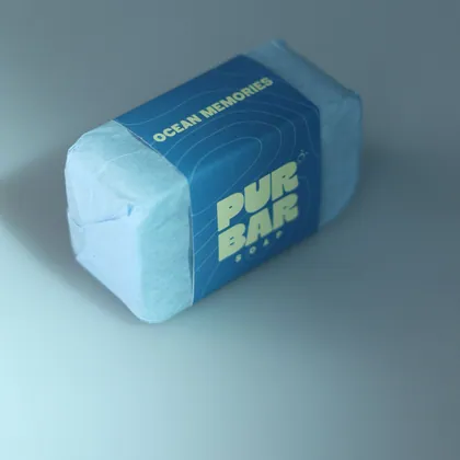 Ocean Memories soap bar in its blue wrapper