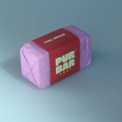 Pink Dream soap bar in its pink wrapper